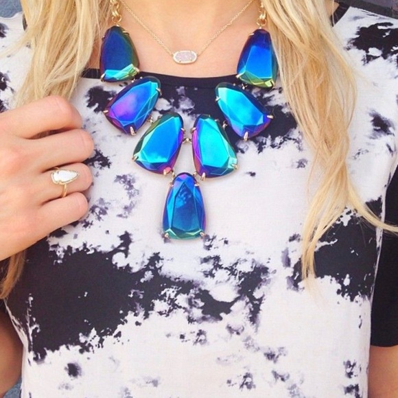 NWOT Kendra Scott Rare & Retired Harlow Necklace Black Iridescent & Gold GORG! - Picture 4 of 10